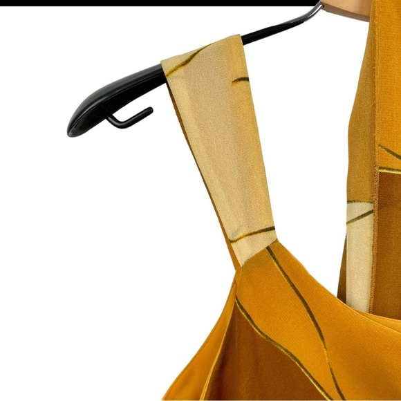 Vintage Sharon Max Mustard Printed Sleeveless Handkerchief Hem Maxi Dress Size L - Picture 5 of 6